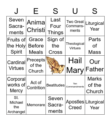 Prayers Bingo Card