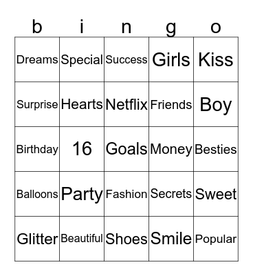Sweet Sixteen Bingo Card