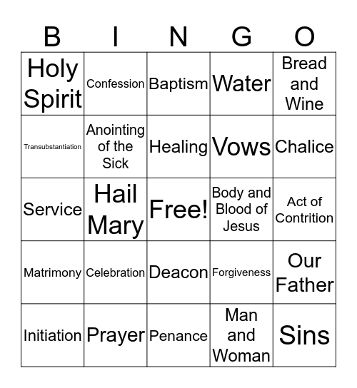 Sacraments Bingo Card