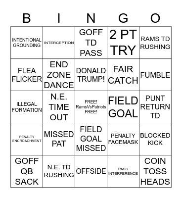 SUPER BOWL LIII Bingo Card