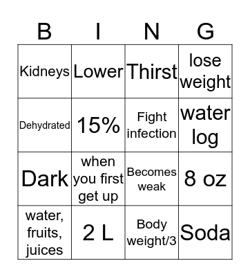 Hydration Bingo  Bingo Card