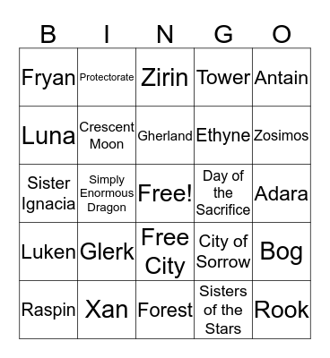 The Girl Who Drank the Moon Bingo Card