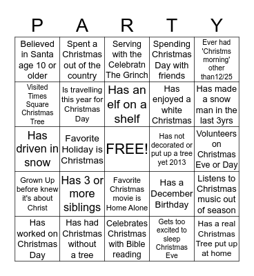 Birthday / Christmas  Bingo Card