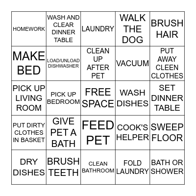 CHORE BINGO Card
