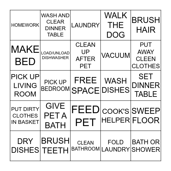 CHORE BINGO Card