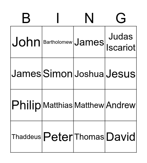 The Apostles Bingo Card