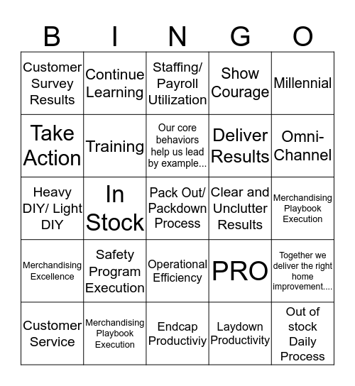 Lowe's Bingo Card