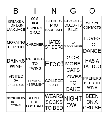 GET TO KNOW YOU BINGO Card