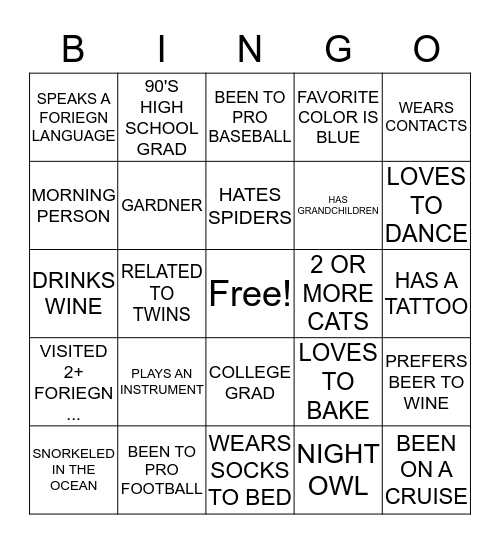 GET TO KNOW YOU BINGO Card