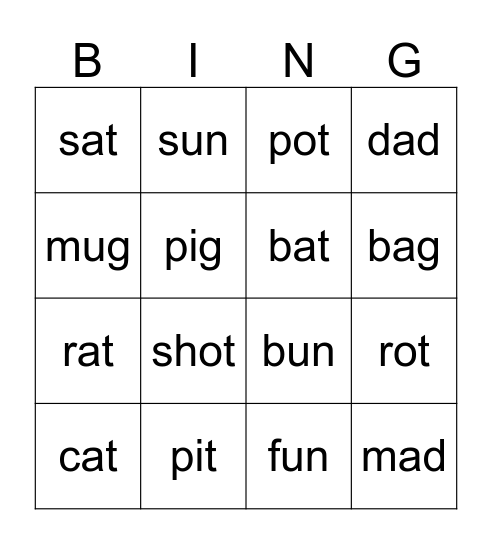 CVC bingo level 2 Bingo Card
