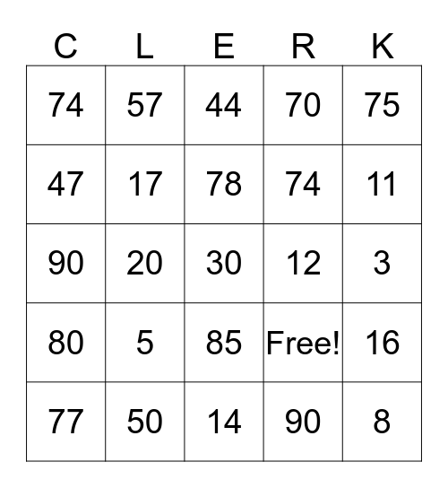 Clerk's Office Health Bingo Card