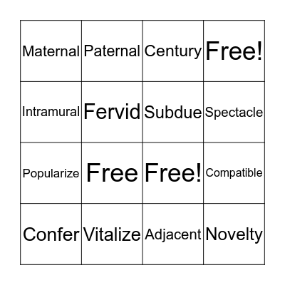 Vocabulary Bingo Card