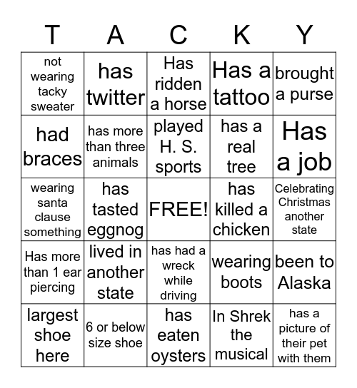 Did You Know Bingo Card