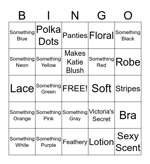 Kate's Lingerie Shower! Bingo Card