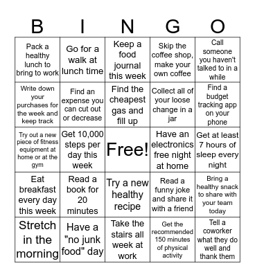 DSG Wellness BINGO Card