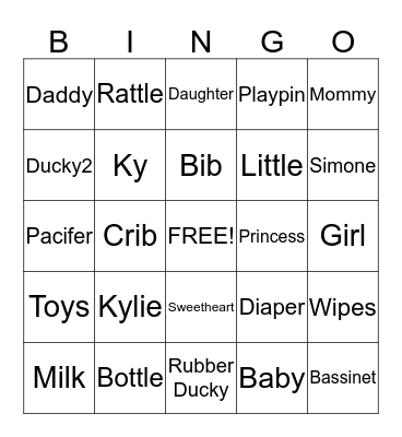 Kylie's Bingo Card