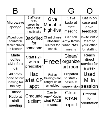 Child & Family  Bingo Card