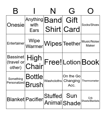 Baby Shower Bingo Card