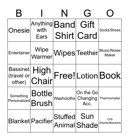 Baby Shower Bingo Card