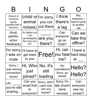 Conference Call Bingo Card