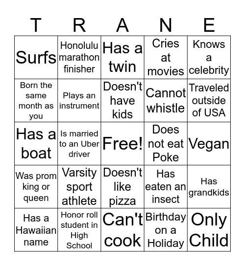 Mardi Gras Mingle Bingo Card