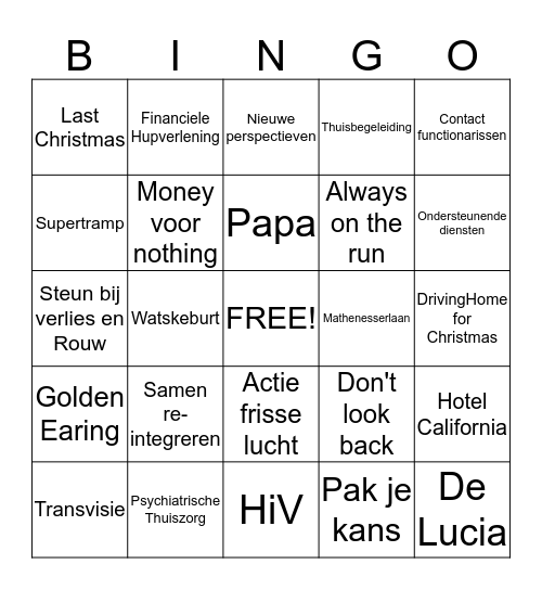 Humanitas Kerstmis- Eindejaarsbingo Card