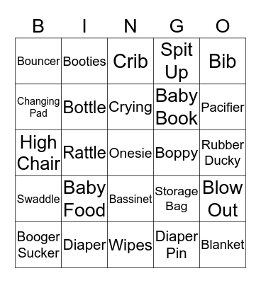 Baby Shower Bingo Card