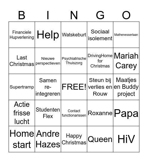 Humanitas Kerstmis - Eindejaarsbingo Card