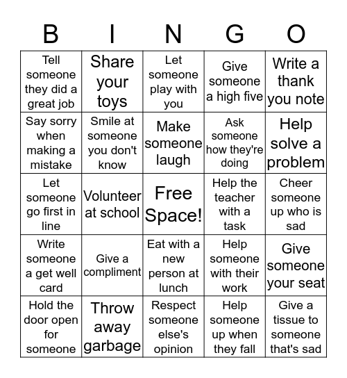 KINDNESS Bingo Card