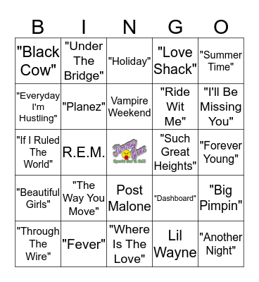 Jimmy Geez Music Bingo Card