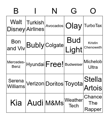 SUPERBOWL 2019 Bingo Card