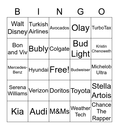 SUPERBOWL 2019 Bingo Card