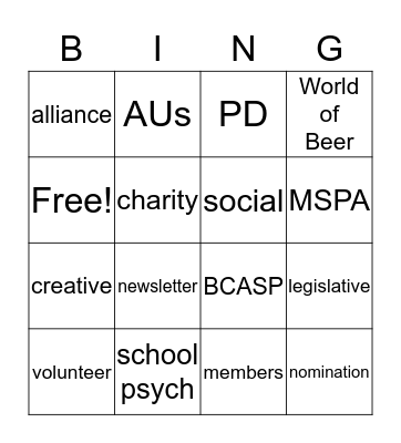 BCASP Bingo Card