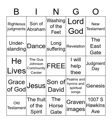 UBC BIBLE Bingo Card