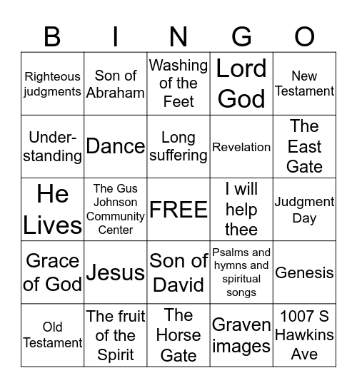 UBC BIBLE Bingo Card