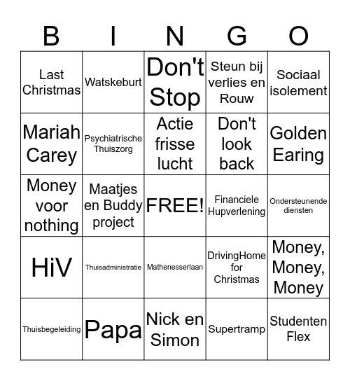 Humanitas Kerstmis - Eindejaarsbingo Card