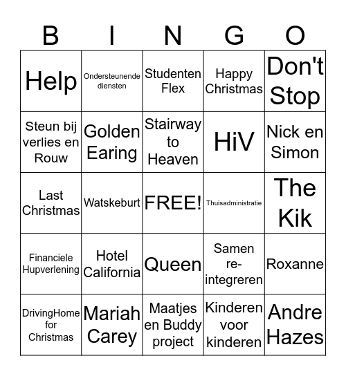 Humanitas Kerstmis - Eindejaarbingo Card
