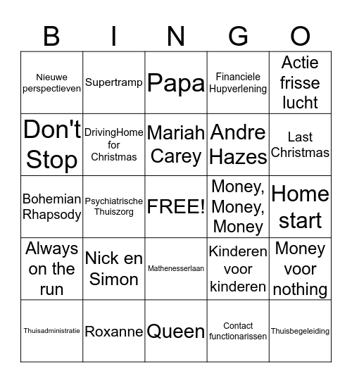 Humanitas Kerstmis- Eindejaarsbingo Card