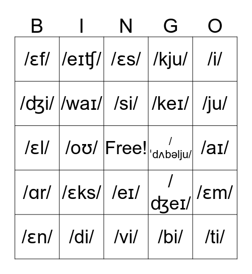 IPA Words Bingo Card