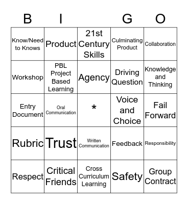 PBL Bingo Card