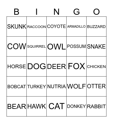 Old Holmesville Road Bingo Card
