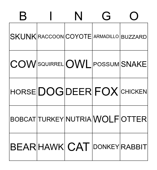 Old Holmesville Road Bingo Card