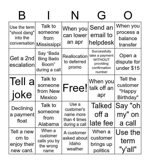 The best team on the floor Bingo Card