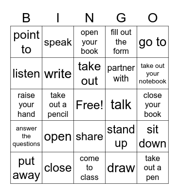 Directions #2 Bingo Card