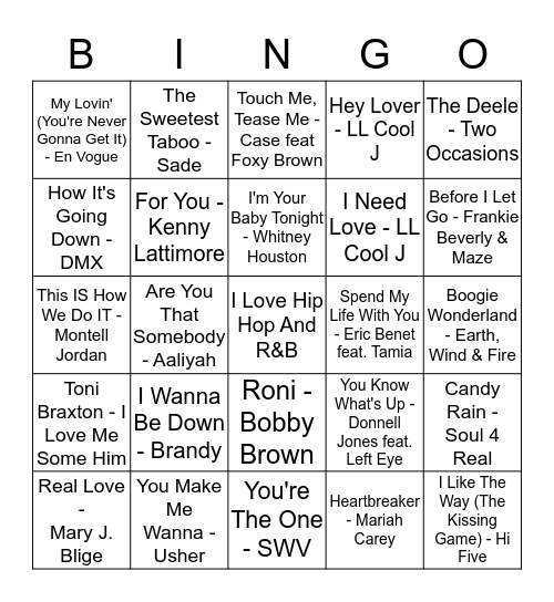 Hip Hop And R&B Bingo Brunch @ Factory Cafe  Bingo Card