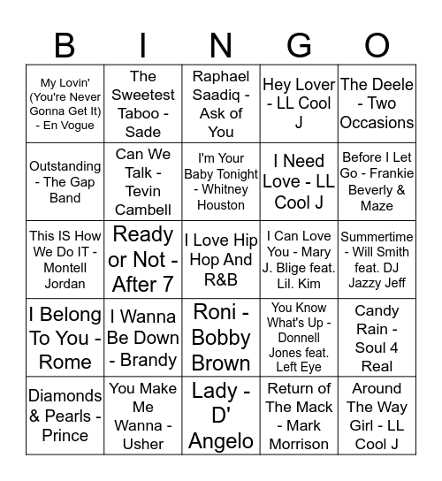 Hip Hop And R&B Bingo Brunch @ Factory Cafe  Bingo Card