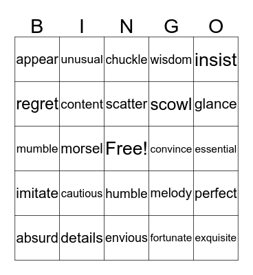 Vocabulary Bingo Card