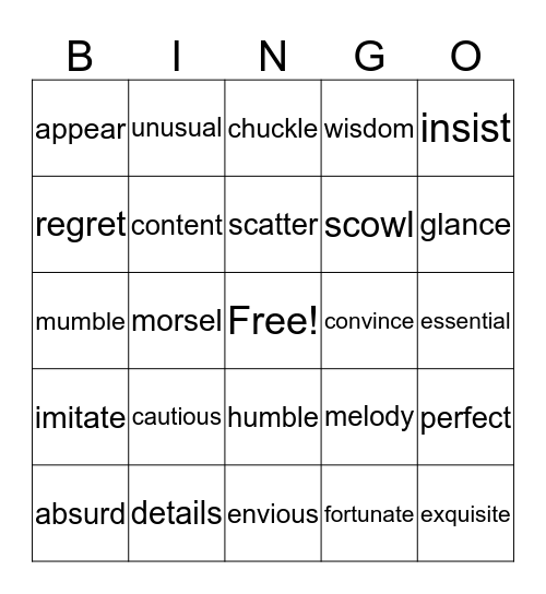 Vocabulary Bingo Card