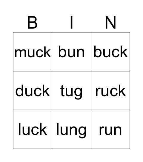 short u vowel bingo! Bingo Card