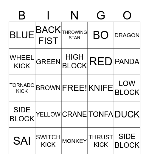 KARATE BINGO Card